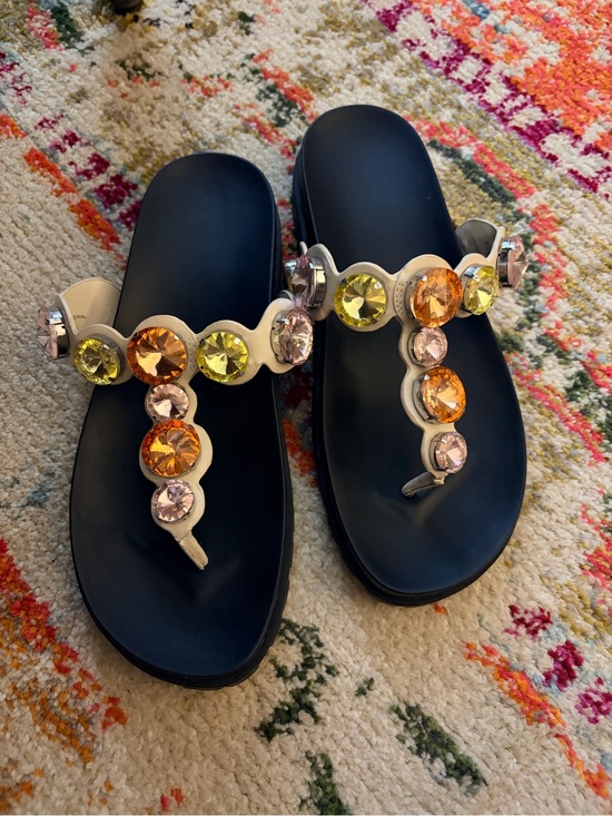 Gianni Bini Shoes - Gianni Bini Black Thong Sandals with Multicolor Gem Accents